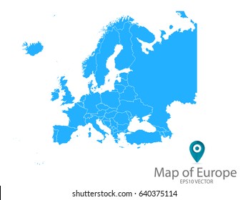 High Detailed - Blue Map Of Europe On White Background. Vector Illustration Eps 10.