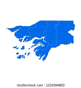 High detailed blue map of Guinea Bissau. Vector illustration eps 10.