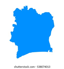 High detailed blue map of Ivory Coast. Vector illustration eps 10.