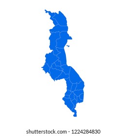 High detailed blue map of Malawi. Vector illustration eps 10.