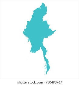 High Detailed Blue Map of Myanmar isolated on white background. Vector illustration eps 10.