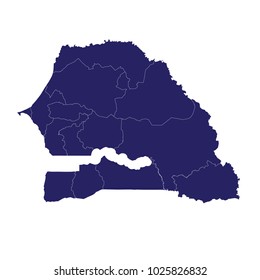 High detailed blue map of Senegal, Map of Senegal - Blue Geometric Rumpled Triangular , Polygonal Design For Your . Vector illustration eps 10.