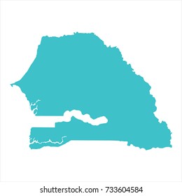 High Detailed Blue Map of Senegal isolated on white background. Vector illustration eps 10.