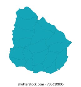 High Detailed Blue Map of Uruguay isolated on white background. Vector illustration eps 10.
