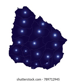 High Detailed Blue Map of Uruguay isolated on white background. Vector illustration eps 10.