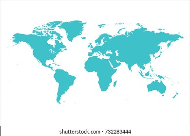 High Detailed Blue Map of World isolated on white background. Vector illustration eps 10.