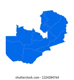 High detailed blue map of Zambia. Vector illustration eps 10.