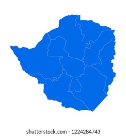 High detailed blue map of Zimbabwe. Vector illustration eps 10.