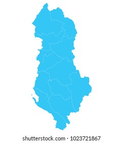 High detailed blue vector map – Departments of Albania map