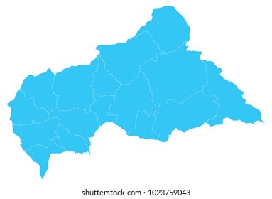 High detailed blue vector map – Departments of Central African Republic map