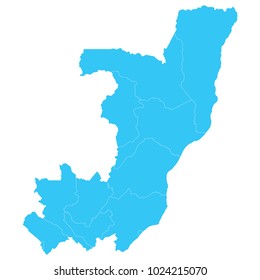 High detailed blue vector map – Departments of Republic of the Congo map