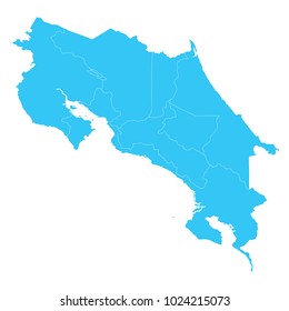 High detailed blue vector map – Departments of Costa Rica map