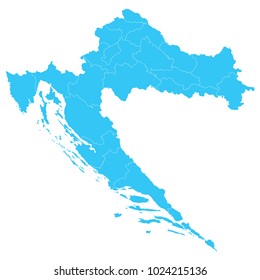 High detailed blue vector map – Departments of Croatia map