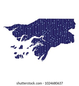High detailed blue vector map, Guinea Bissau, Guinea Bissau map - blue geometric rumpled triangular low poly style gradient graphic background.