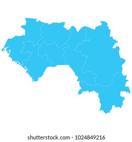 High detailed blue vector map – Departments of Guinea map