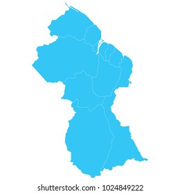 High detailed blue vector map – Departments of Guyana map