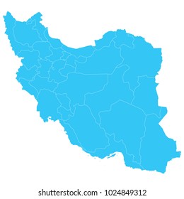 High detailed blue vector map – Departments of Iran map