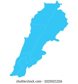 High detailed blue vector map – Departments of Lebanon map