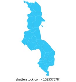 High detailed blue vector map – Departments of Malawi map
