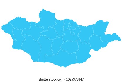 High detailed blue vector map – Departments of Mongolia map