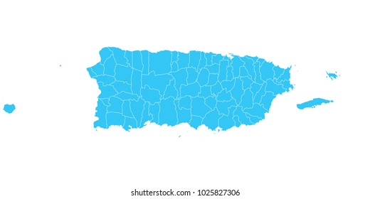 High detailed blue vector map – Departments of Puerto Rico map