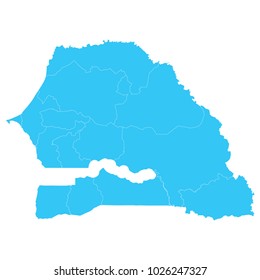 High detailed blue vector map – Departments of Senegal map