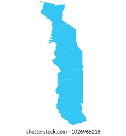 High detailed blue vector map – Departments of Togo map