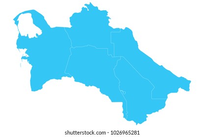 High detailed blue vector map – Departments of Turkmenistan map