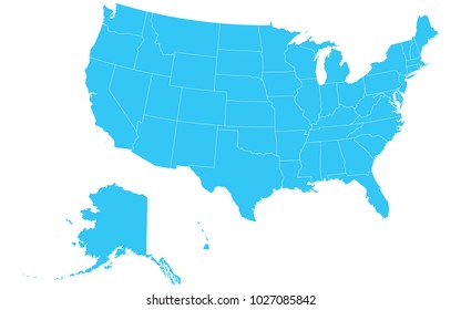 High detailed blue vector map – Departments of United States map