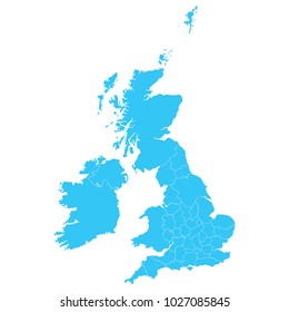 High detailed blue vector map – Departments of United Kingdom map