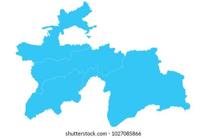 High detailed blue vector map – Departments of Tajikistan map