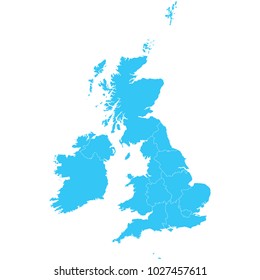 High detailed blue vector map – Departments of United Kingdom map