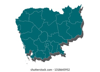 High detailed blue vector map - Cambodia.map- cambodia country on white background,cambodia map - blue pastel graphic background . Vector illustration eps 10. - Vector