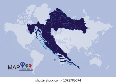 High detailed blue vector map - Croatia, Map of Croatia - Blue Geometric Rumpled Triangular , Polygonal Design For Your . Vector illustration eps 10. - Vector