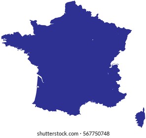 High detailed blue vector map - France