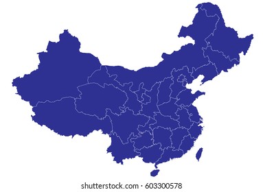 High detailed blue vector map – China map