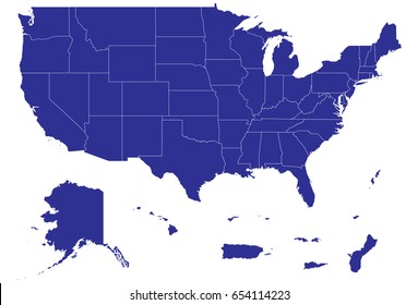 High detailed blue vector map – Territories of the United States map