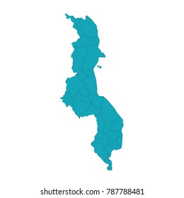 High detailed blue vector map - Malawi,Malawi map filled with light blue gradient, High resolution. Mercator projection, An Illustration of a colourfully filled outline of Malawi.