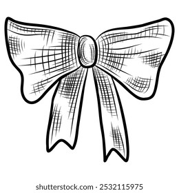 High detailed bow drawing, ink and pen style drawing of bow vector illustration on white background