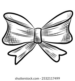 High detailed bow tie drawing, ink and pen style drawing of bow tie vector illustration on white background