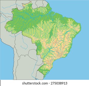 High detailed Brazil physical map.