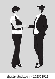 High detailed business woman handshake silhouette. Easy editable layered vector illustration