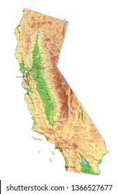 High Detailed California Physical Map With Labeling.