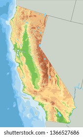 High Detailed California Physical Map.