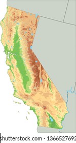 High Detailed California Physical Map.