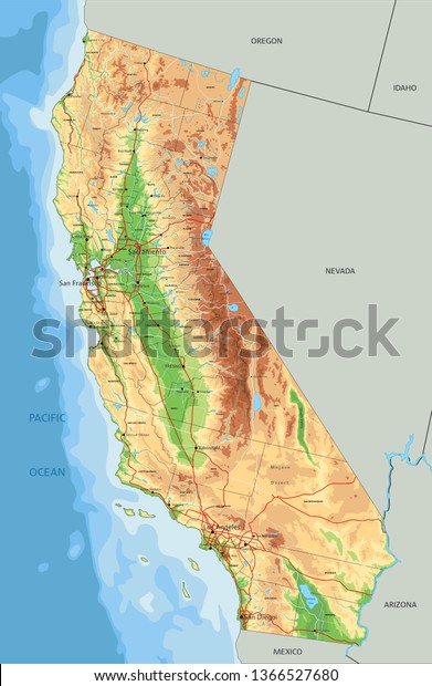 High Detailed California Physical Map Labeling Stock Vector Royalty High Detailed California Physical Map 600w 1366527680