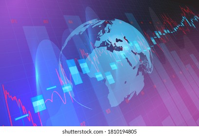 High detailed charts of growing markets bar graph concept with a globe, vector illustration