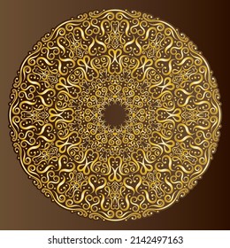 High detailed circular golden pattern on brown background