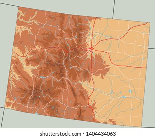 High Detailed Colorado Physical Map.