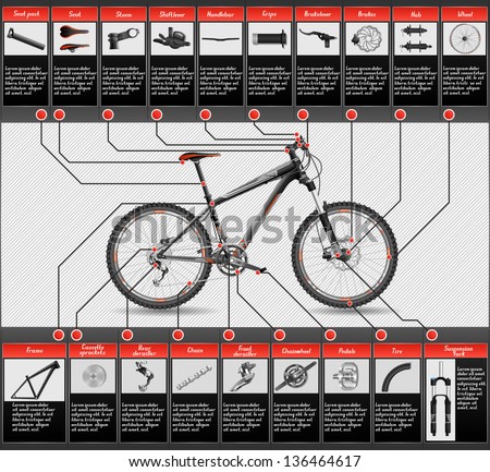 High detailed, completed scheme of hardtail MTB, each object has layer, EPS 10, contains transparency